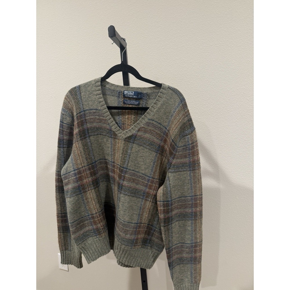 Polo Ralph Lauren Vintage 80's Sweater SZ‎ XL Green Wool Alpaca Plaid CabinCore
